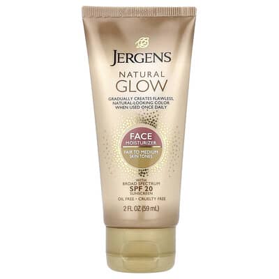 Увлажняющий крем для лица Jergens Natural Glow, SPF 20, для светлой и средней кожи, 2 fl oz (59 ml)