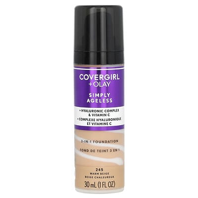 Olay Simply Ageless, 3-in-1 Foundation, 245 Warm Beige, 1 fl oz (30 ml)