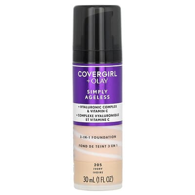 Olay Simply Ageless, 3-in-1 Foundation, 205 Ivory, 1 fl oz (30 ml)