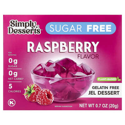 Gelatin Free Jel Dessert, Sugar Free, Raspberry, 0.7 oz (20 g)
