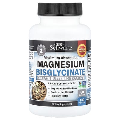 Maximum Absorption Magnesium Bisglycinate, 180 Veggie Caps (24 mg per Capsule)