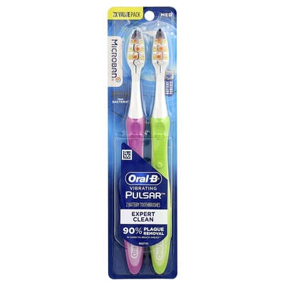 Vibrating Pulsar™, Battery Powered Toothbrush, Medium, 2 Pack