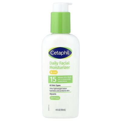 Daily Facial Moisturizer with Sunscreen, SPF 15, All Skin Types, 4 fl oz (118 ml)