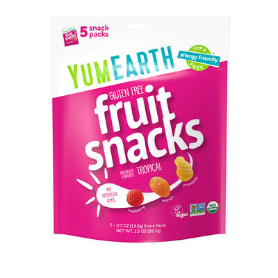 Gluten Free Fruit Snacks, Tropical, 5 Snack Packs, 0.7 oz (19.8 g) Each