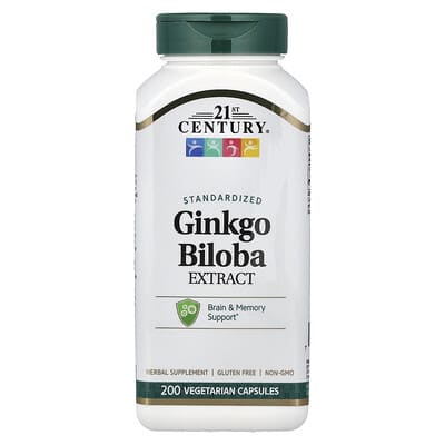 Ginkgo Biloba Extract, Standardized, 200 Vegetarian Capsules (60 mg per Capsule)