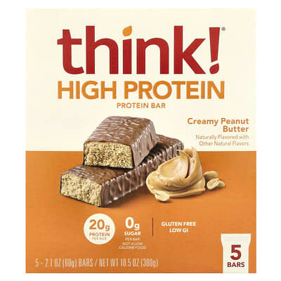 High Protein Bars, Creamy Peanut Butter, 5 Bars, 2.1 oz (60 g) Each