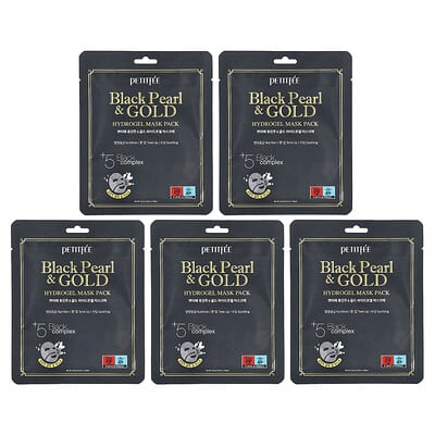 Black Pearl & Gold Hydrogel Beauty Mask Pack, 5 Sheets, 1.12 oz (32 g) Each