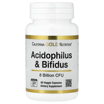 Acidophilus and Bifidus, Probiotic Blend with Lactobacillus acidophilus, Bifidobacterium lactis, and Bifidobacterium longum, 60 Veggie Capsules