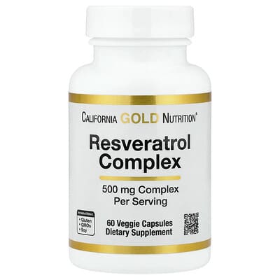 California Gold Nutrition Resveratrol Complex с экстрактом виноградных косточек, экстрактом красного вина и trans-Resveratrol, 60 вегетарианских капсул
