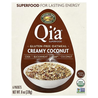Organic Qi'a® Superfood Gluten Free Oatmeal, Creamy Coconut, 6 Packets, 38 g Each