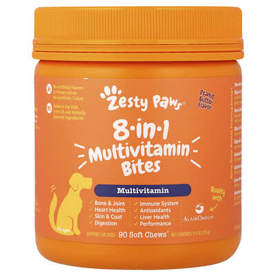 8-in-1 Multivitamin Bites, For Dogs, All Ages, Peanut Butter, 90 Soft Chews, 11.1 oz (315 g)