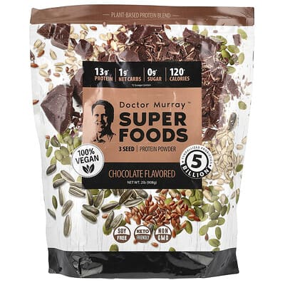 Протеиновый порошок Super Foods, 3 семени (тыква, лен, подсолнечник), шоколад, 2 lb (908 g)