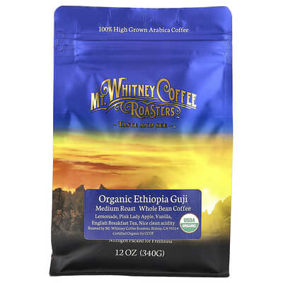 Mt. Whitney Coffee Roasters органический кофе Guji (Эфиопия), цельные зерна, средняя обжарка, 12 oz (340 g)