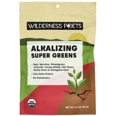 Wilderness Poets Суперфуд Alkalizing Super Greens, 3.5 oz (99 g)