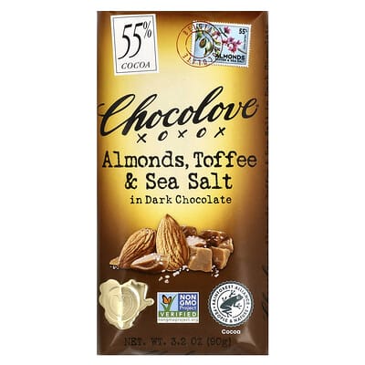 Almonds, Toffee & Sea Salt in Dark Chocolate, 55% Cocoa, 3.2 oz (90 g)