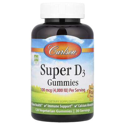 Super D3 Gummies,  Natural Fruit, 120 Vegetarian Gummies (25 mcg (1,000 IU) per Gummy)