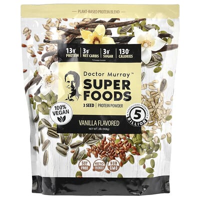 Super Foods, 3 Seed Protein Powder, Pumpkin + Flax + Sunflower, Vanilla, 2 lb (908 g)