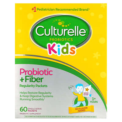 Kids, Probiotic + Fiber, 1+ Years, Unflavored, 60 Single Serve Packets