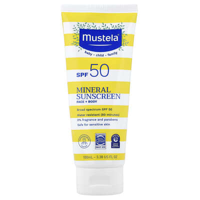 Mineral Sunscreen, Face + Body, SPF 50, 3.38 fl oz (100 ml)