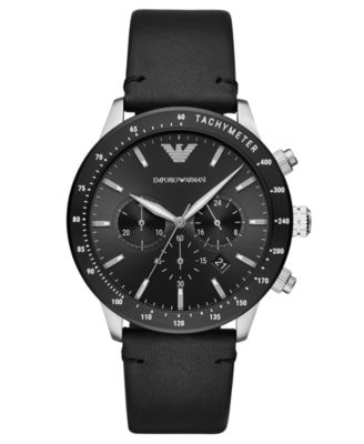Мужские часы Emporio Armani с хронографом и черным кожаным ремешком, 43mm