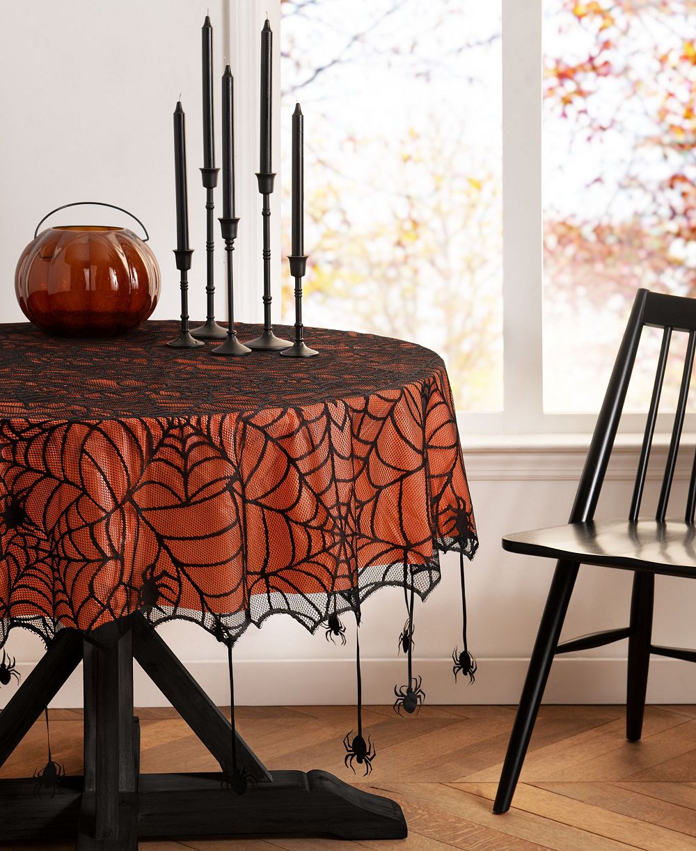 Elrene Crawling Halloween Spider Lace Lined Tablecloth, 70" Round