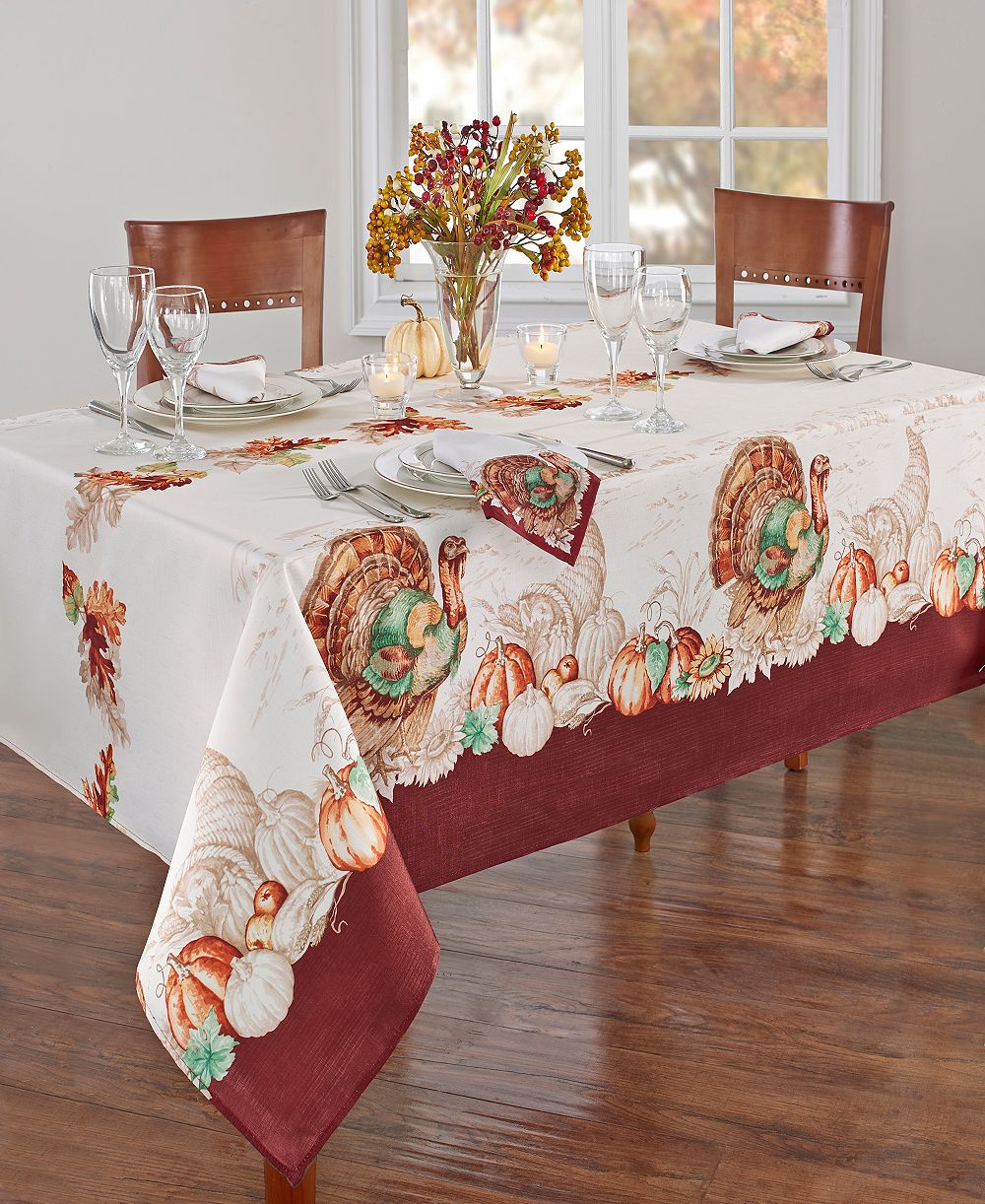 Скатерть Elrene Holiday Turkey Bordered Fall, 52" x 52"