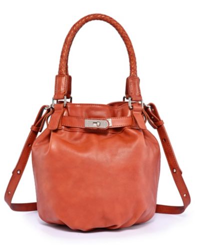 OLD TREND Pumpkin Small Leather Crossbody Bucket Bag