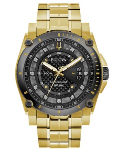 Bulova Men's Precisionist Diamond-Accent Gold-Tone Stainless Steel Bracelet Watch 46.5mm