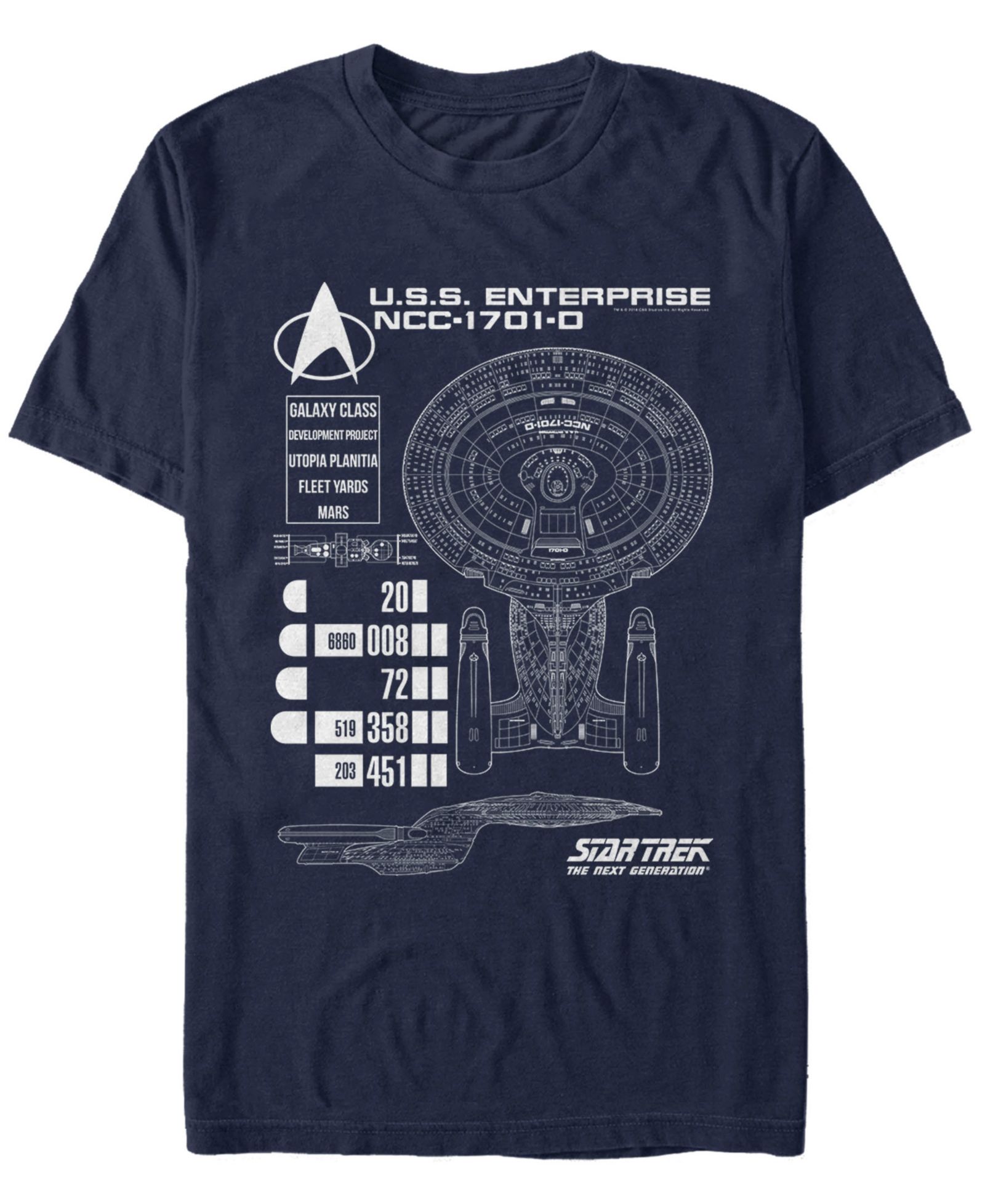 Star Trek Men's The Next Generation U.S.S. Enterprise Ncc-1701-D Schematic Short Sleeve T-Shirt