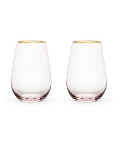 Twine Rose Crystal Stemless Wine Glass, Set of 2
