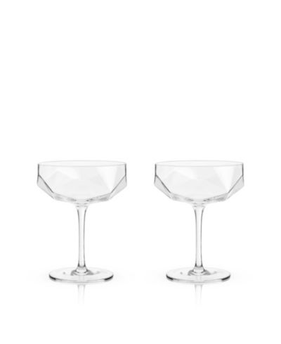 Viski Raye Faceted Crystal Coupe, Set of 2, 7 Oz