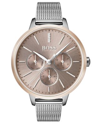 Женские часы HUGO BOSS Symphony с бриллиантовым акцентом и стальным сетчатым браслетом 38mm