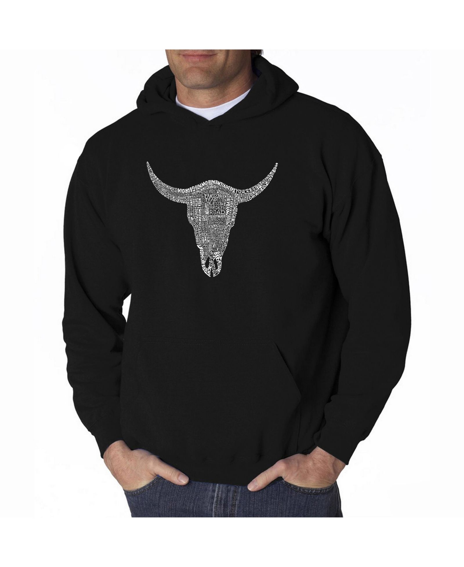 LA Pop Art Men's Word Art Hooded Sweatshirt - Cowskull Country Hits
