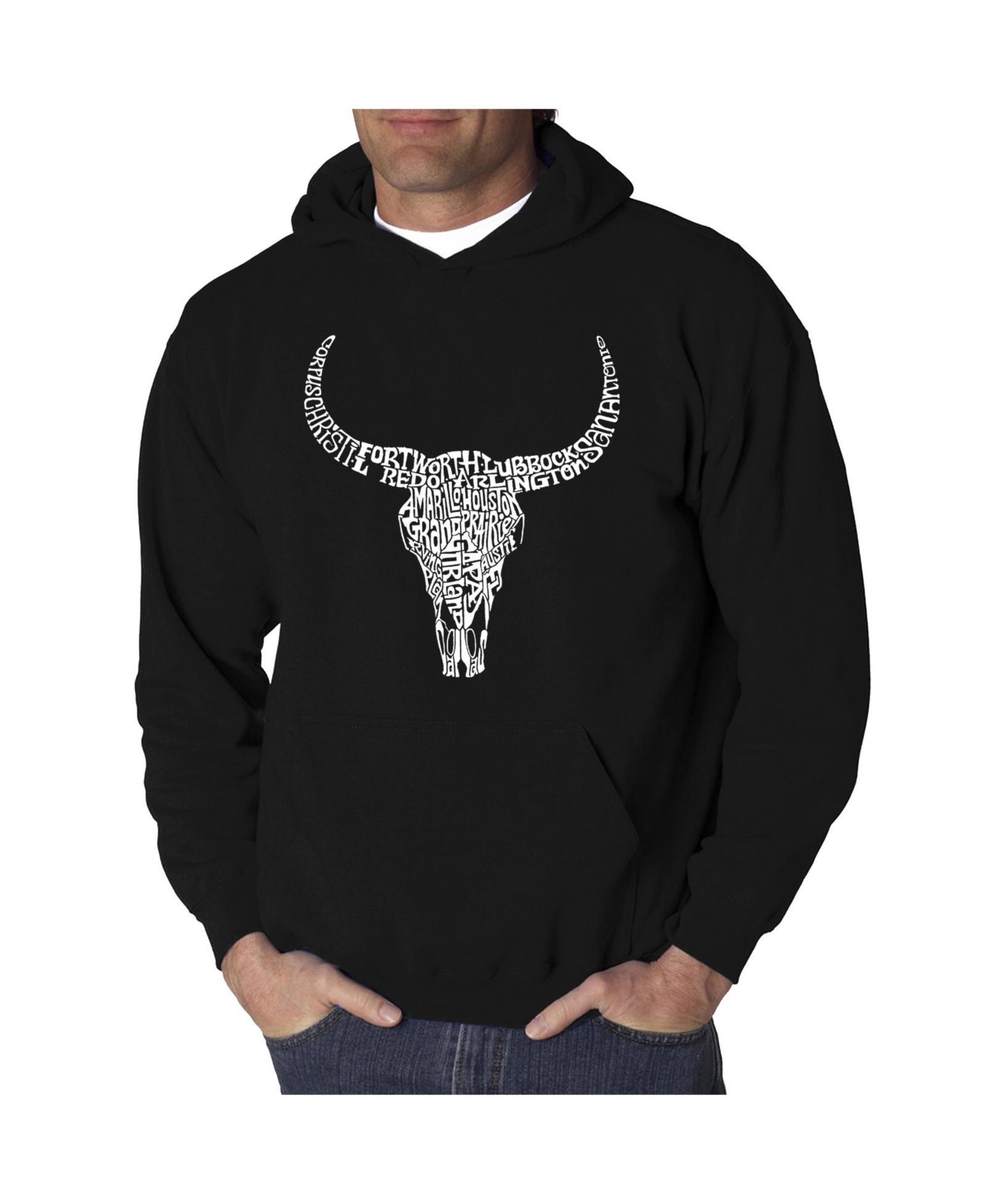 LA Pop Art Men's Word Art Hooded Sweatshirt - Texas Skull