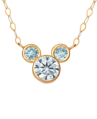 Disney© Mickey Mouse Cubic Zirconia Birthstone Pendant Necklace with 15" Chain in 14k Yellow Gold
