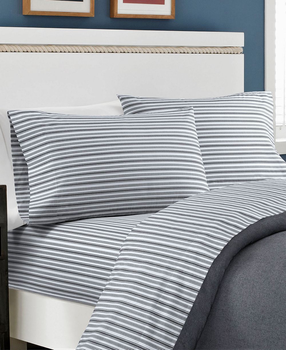 Nautica Coleridge Stripe Cotton Percale 4-Piece Sheet Set, Queen