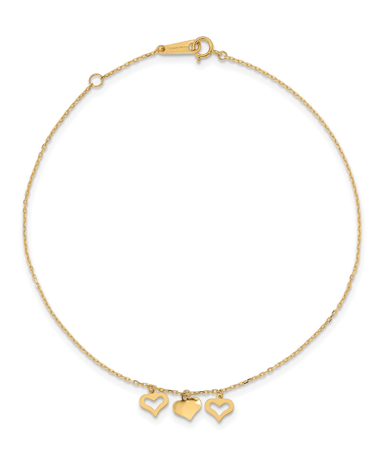 Анклет с тремя сердцами, 14k Yellow Gold