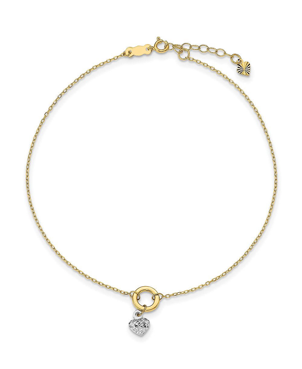 Браслет на ногу Puff Heart из белого и желтого золота 14k