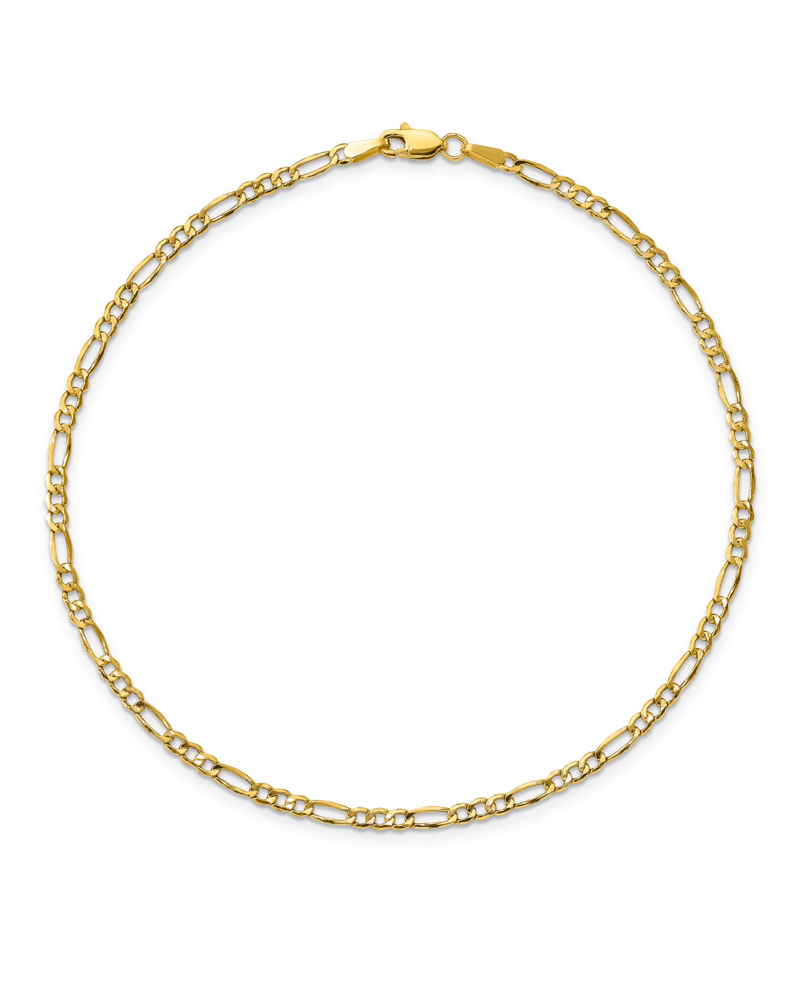 Figaro Chain Anklet in 14k Yellow Gold