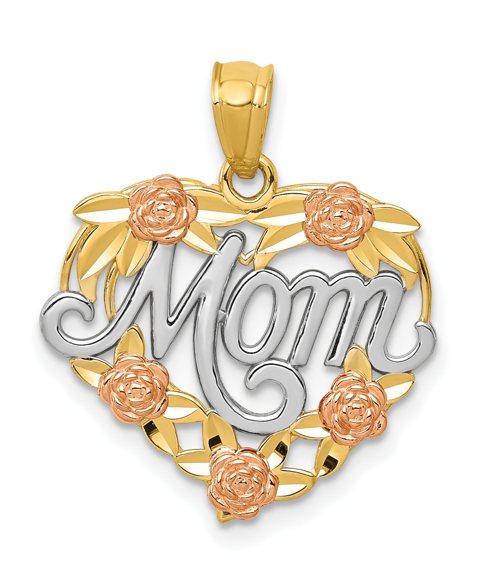 Macy's кулон Mom Heart в 14k Yellow, Rose Gold и Rhodium
