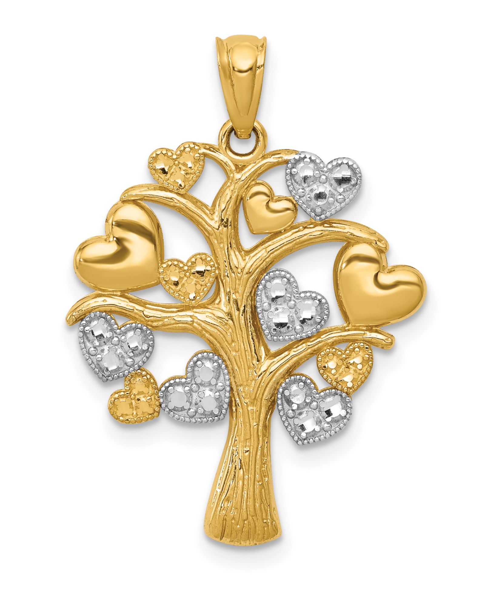 Подвеска Family Tree с сердцами, 14k Gold over Rhodium