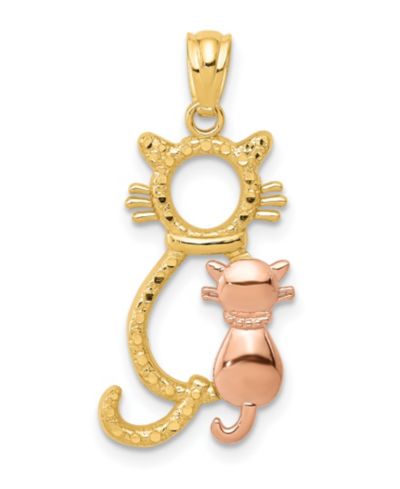 Подвеска с сидящими кошками из желтого и розового золота 14k