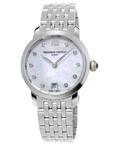 Женские часы Frederique Constant Swiss Slimline Diamond (1/20 ct. t.w.) Stainless Steel Bracelet 30mm