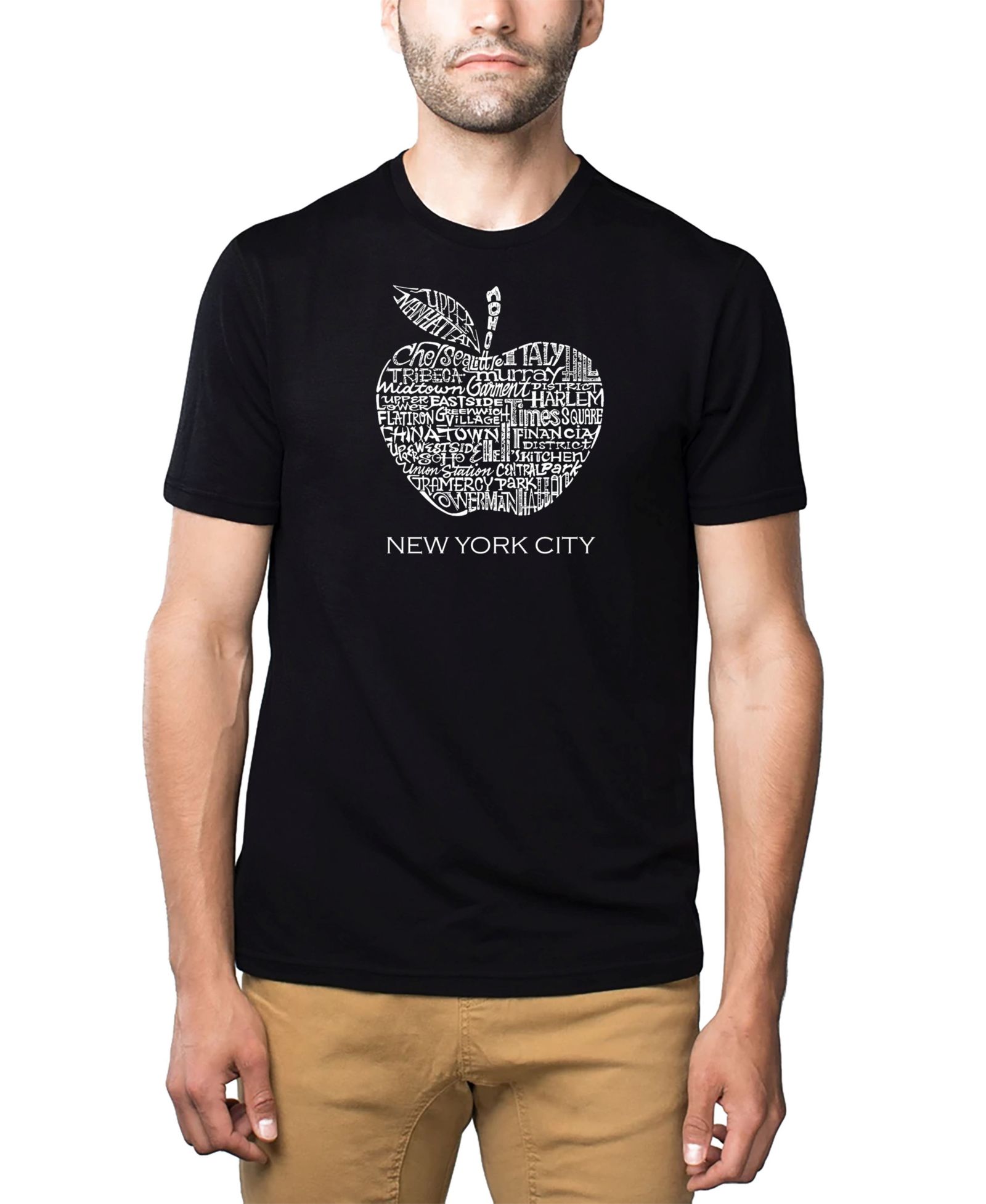 LA Pop Art Men's Cotton/Poly Blend Word Art T-Shirt - Big Apple Neighborhoods in NYC