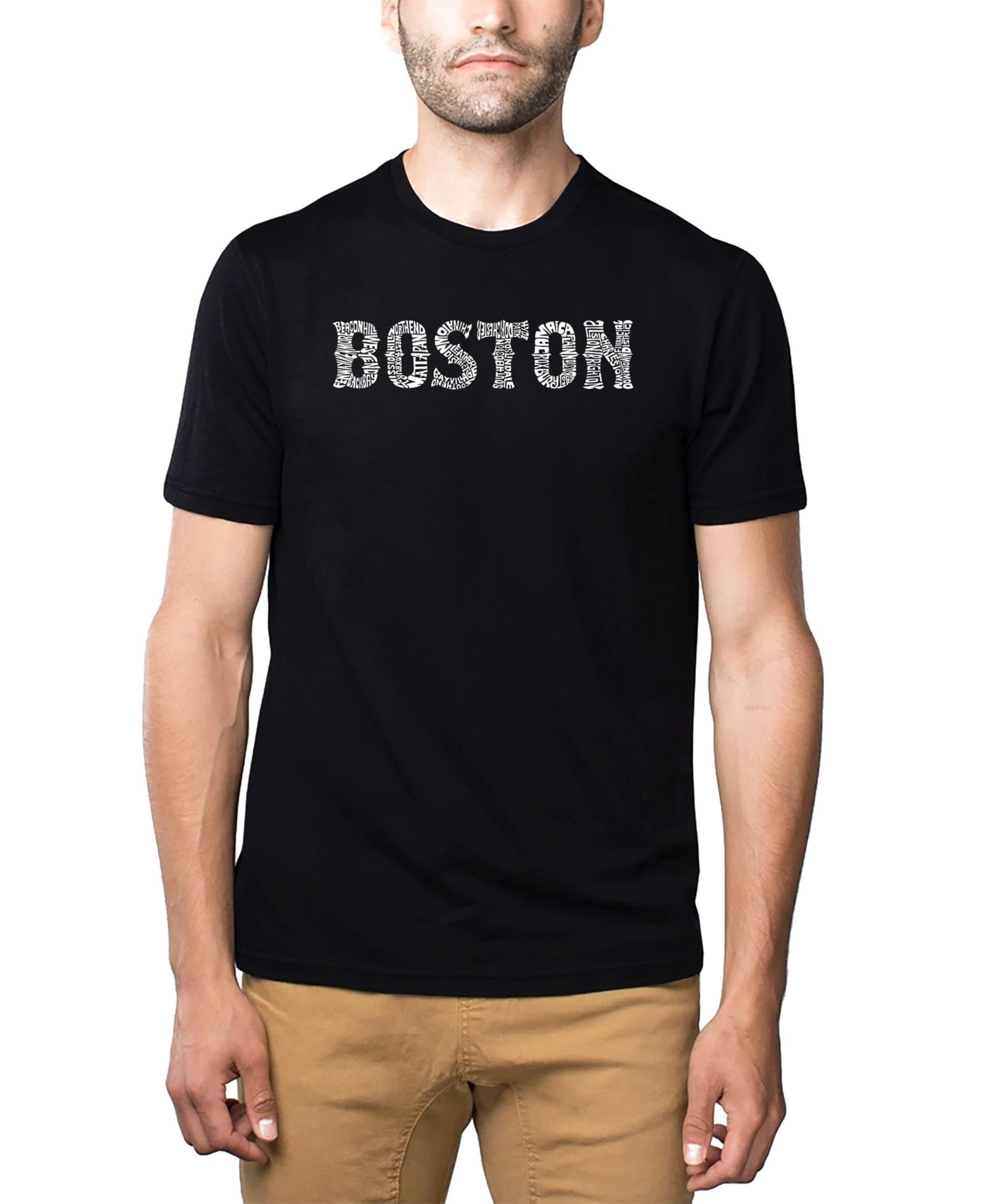 LA Pop Art Men's Cotton/Poly Blend Word Art T-Shirt - Boston Neighborhoods