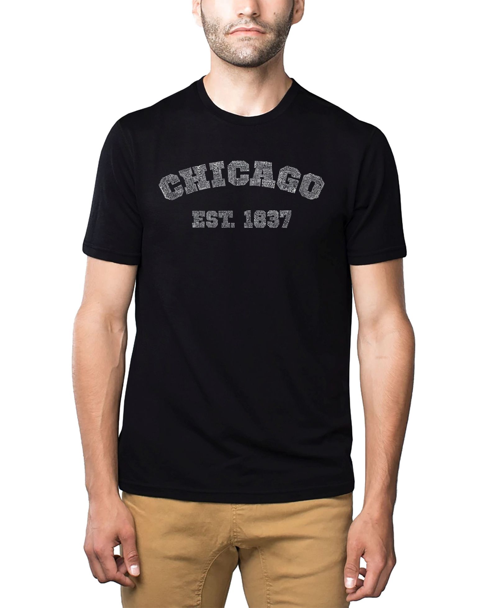 LA Pop Art Men's Cotton/Poly Blend Word Art T-Shirt - Chicago 1837