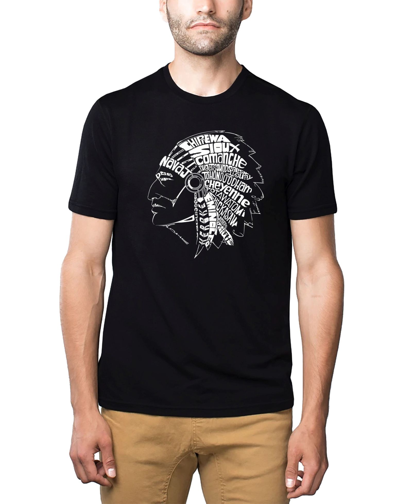 LA Pop Art Men's Cotton/Poly Blend Word Art T-Shirt - Native American