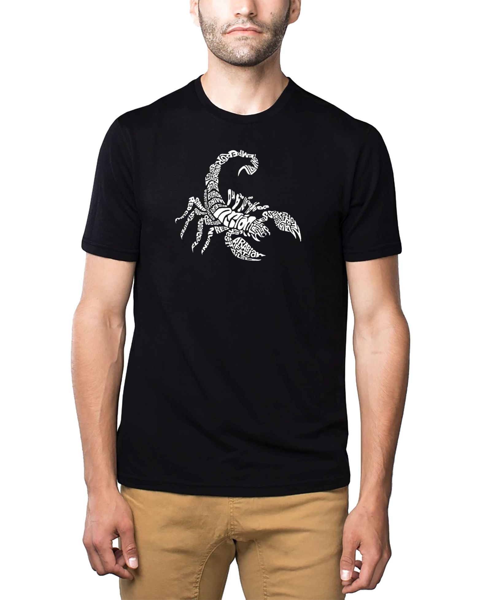 LA Pop Art Men's Cotton/Poly Blend Word Art T-Shirt - Types of Scorpions