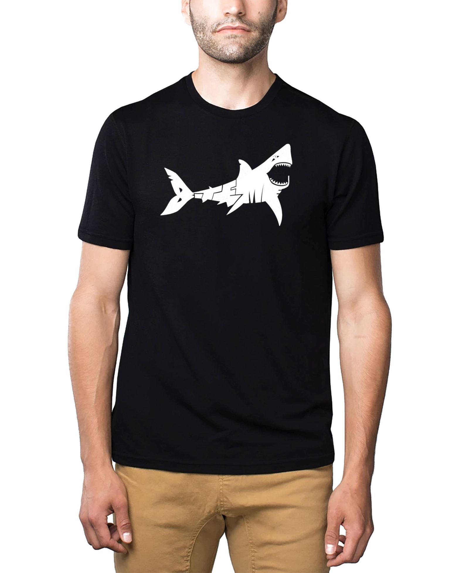 LA Pop Art Men's Cotton/Poly Blend Word Art T-Shirt - Shark Bite Me