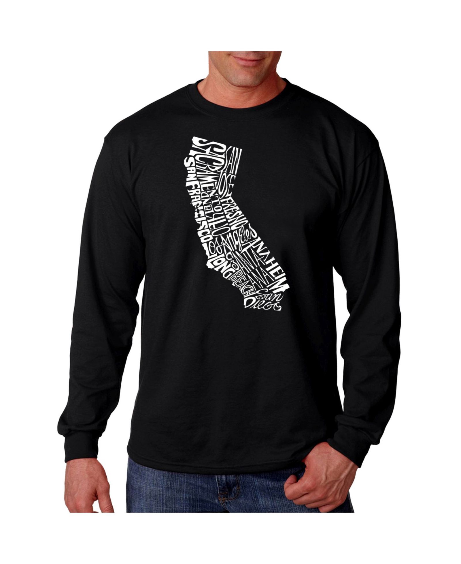 LA Pop Art Men's Word Art Long Sleeve T-Shirt - California State